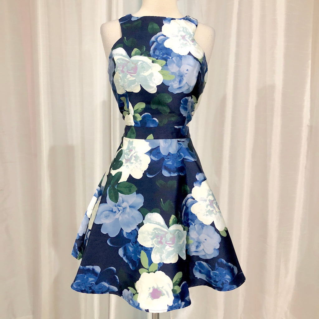 BOUTIQUE Short Blue Floral Two Piece Illusion Gown Size 11 NWOT