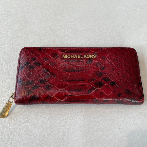 MICHAEL KORS Red Snakeskin Leather Wallet