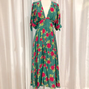 FREE PEOPLE Green & Floral Print Tea Length Dress Size XS NWT