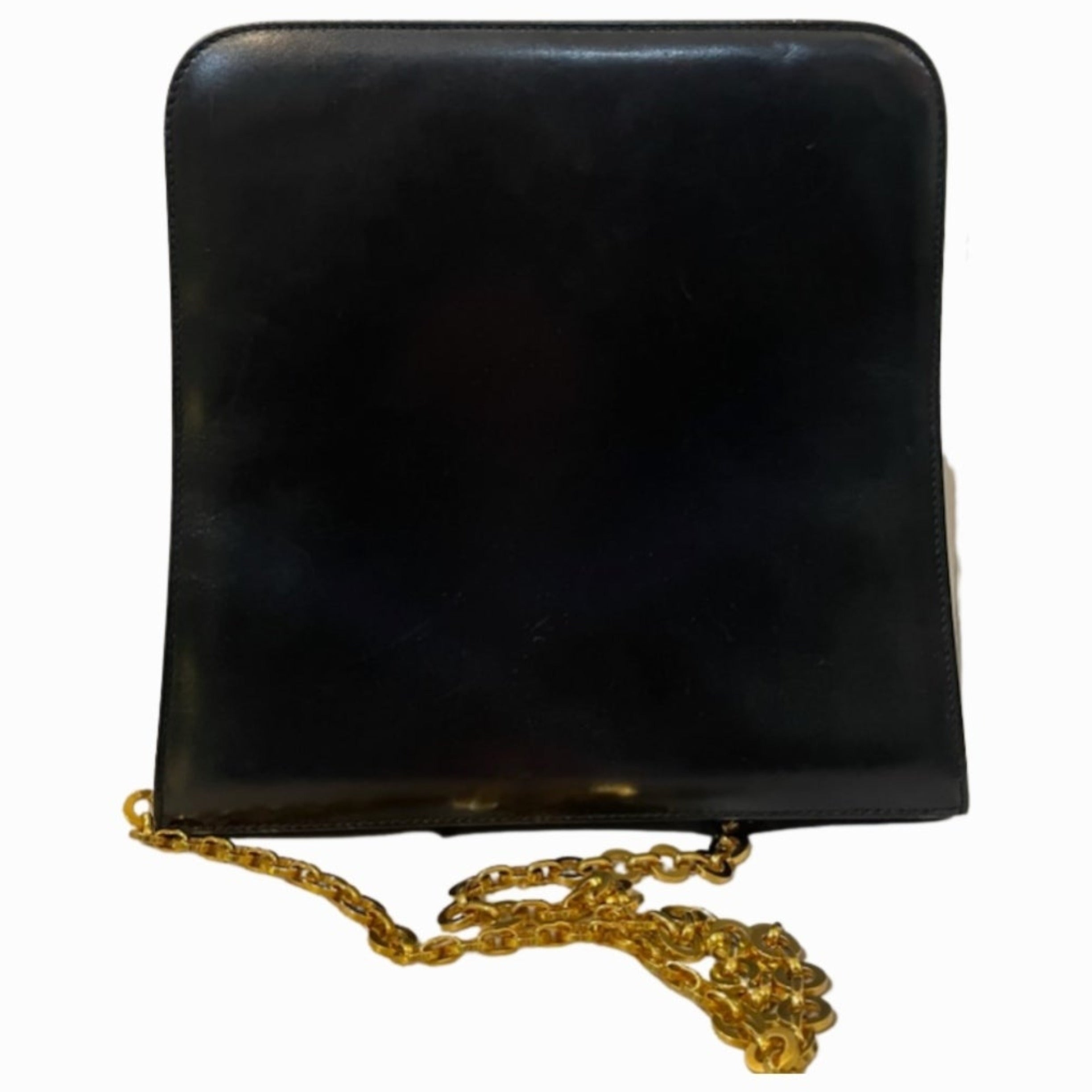 SALVATORE FERRAGAMO Black Leather Vintage Gancini Chain