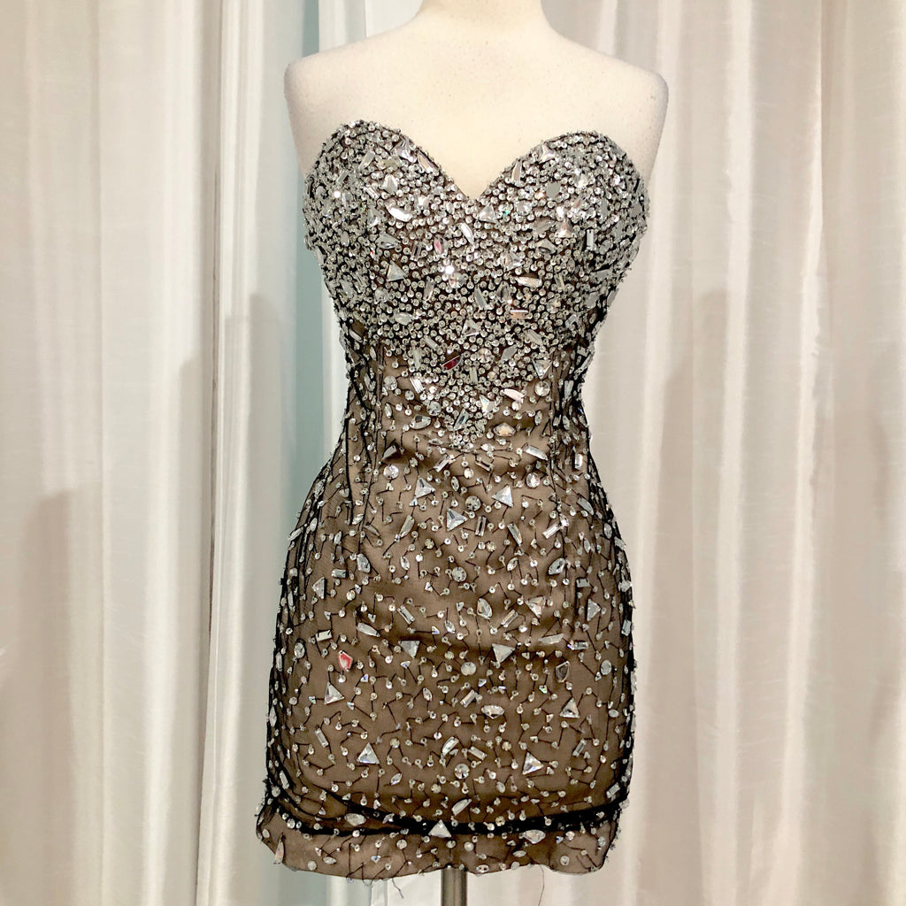 BOUTIQUE Short Black & Nude Embellished Gown Size XS