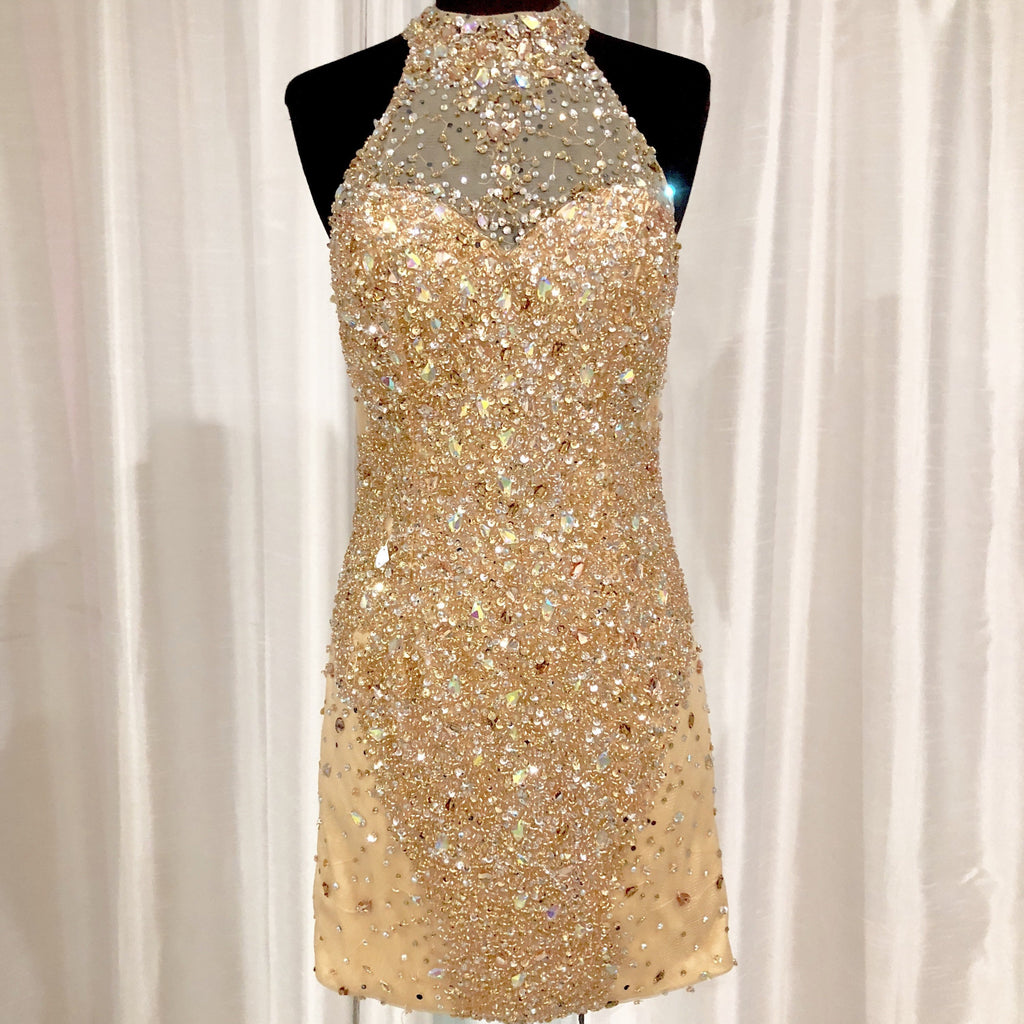 AMELIA COUTURE Short Gold Halter Gown Style Exchange Boutique PGH AMELIA COUTURE Short Gold Halter Gown Style Exchange Boutique PGH