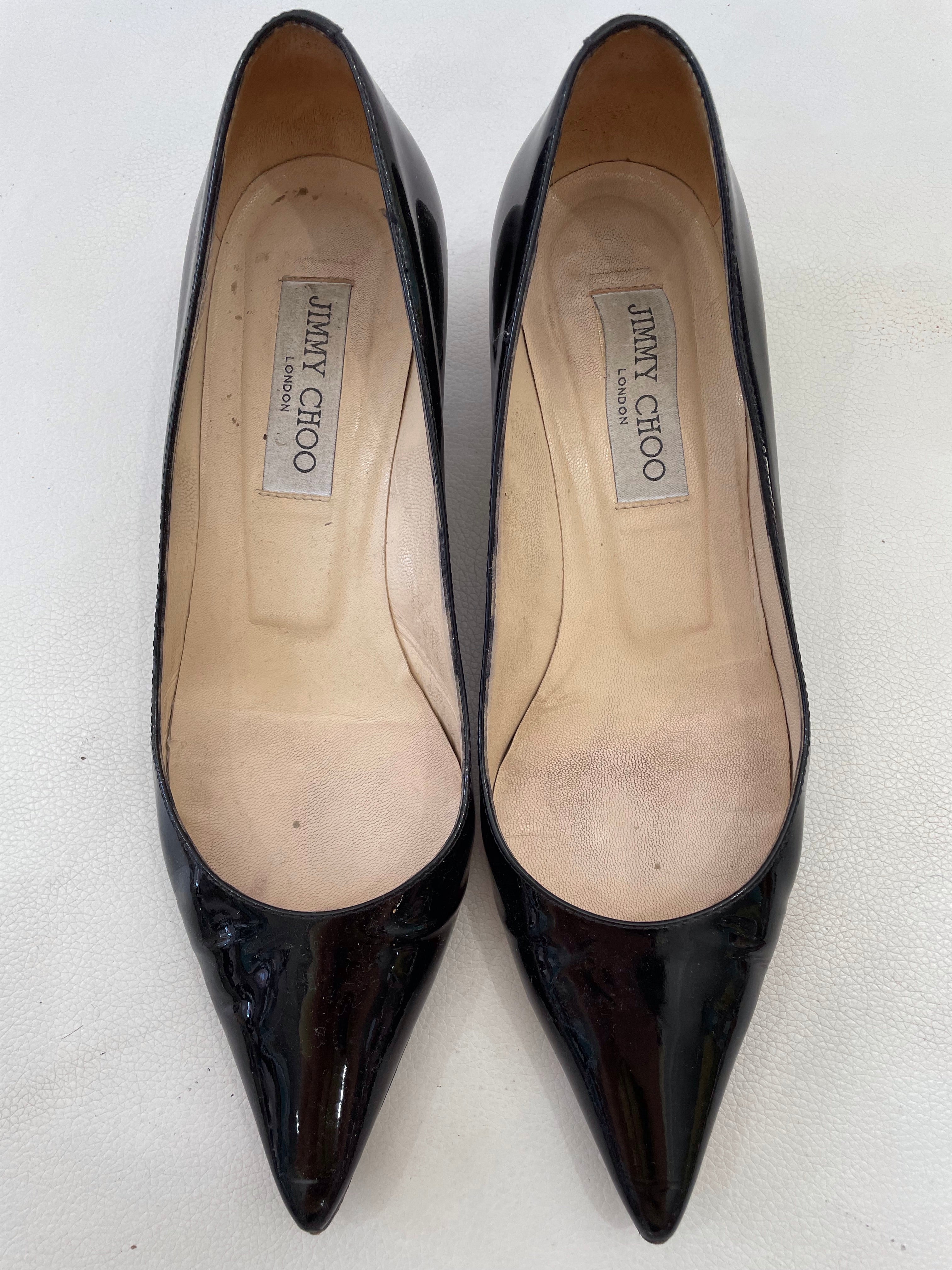 靴 jimmy choo AZA 37 JIMMY CHOO Black Patent Leather Aza Kitten Heels Sz 37 – Style