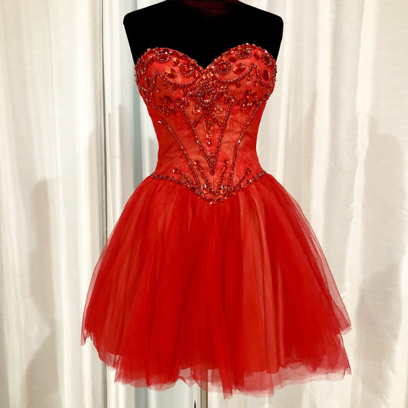 SHERRI HILL 21156 Red Strapless Embellished Dress Size 2