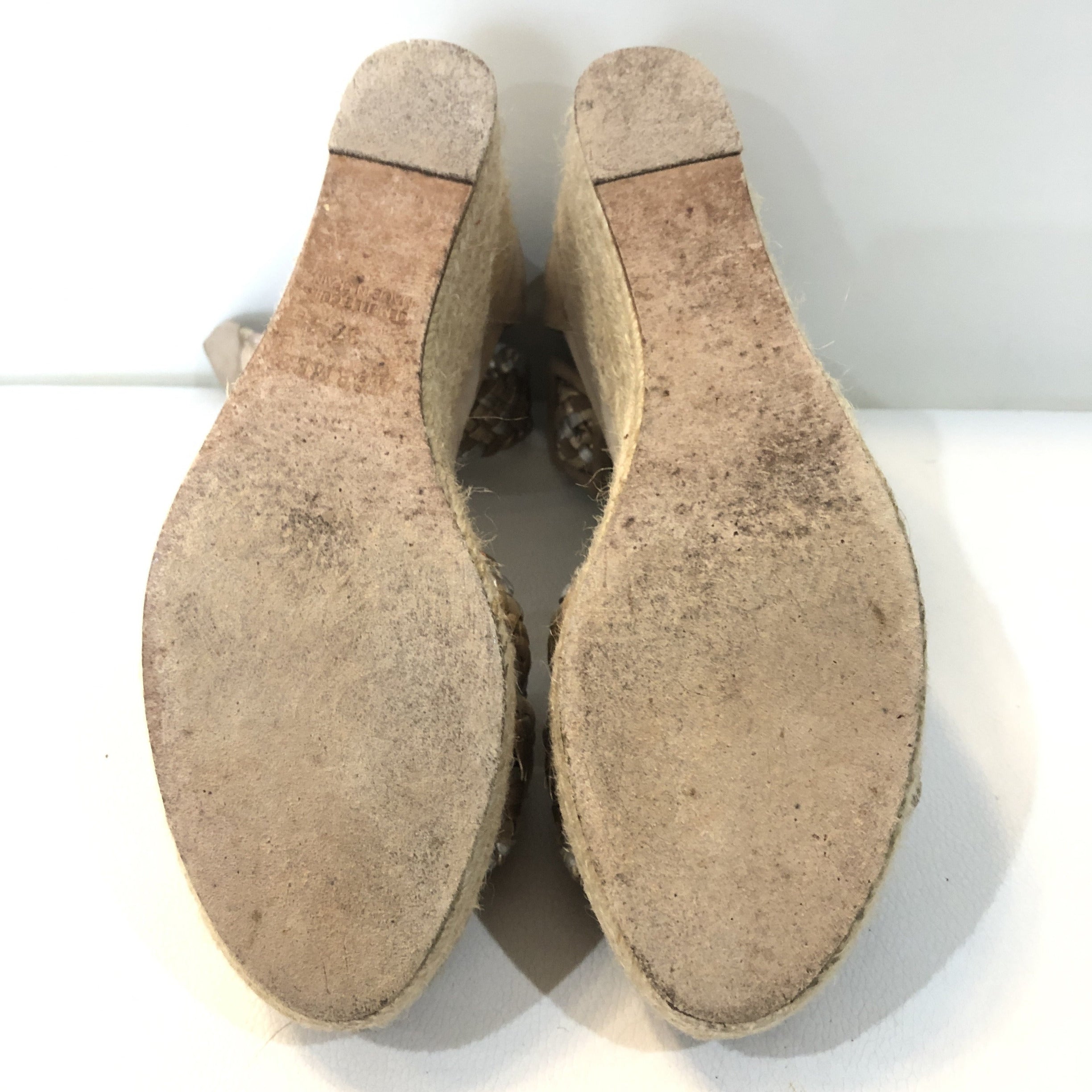 HERMÈS Taupe Suede & Metallic Braided Strap Ines Espadrille