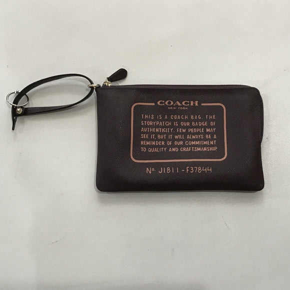 COACH Dark Brown & Tan Leather Storypatch Wristlet