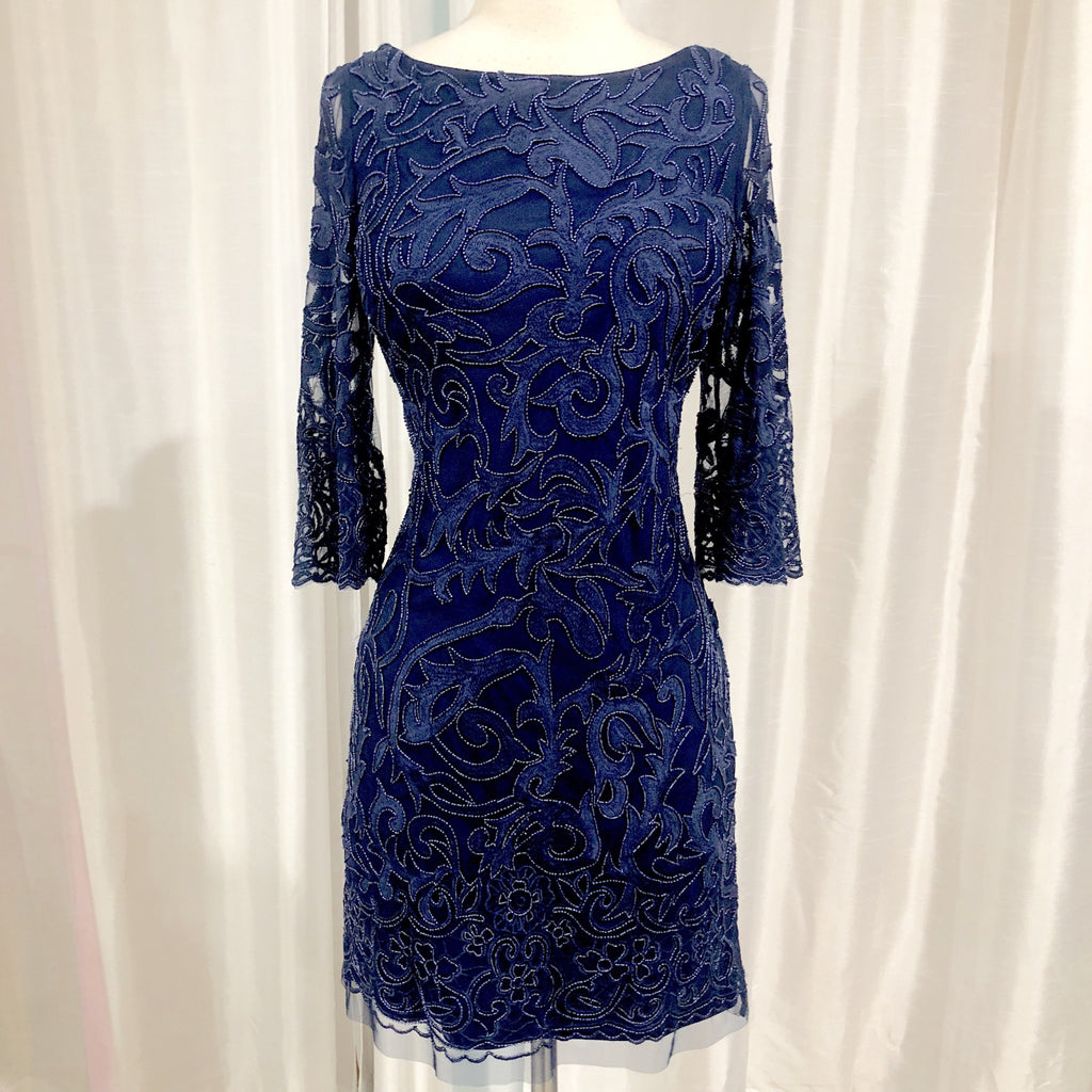 AIDAN MATTOX Short Navy Long Sleeve Gown Style Exchange Boutique PGH AIDAN MATTOX Short Navy Long Sleeve Gown Style Exchange Boutique PGH