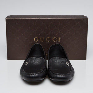 GUCCI Women's Black Qardaha Moc Moc Toe Leather Loafer Moccasin Flats Size 39