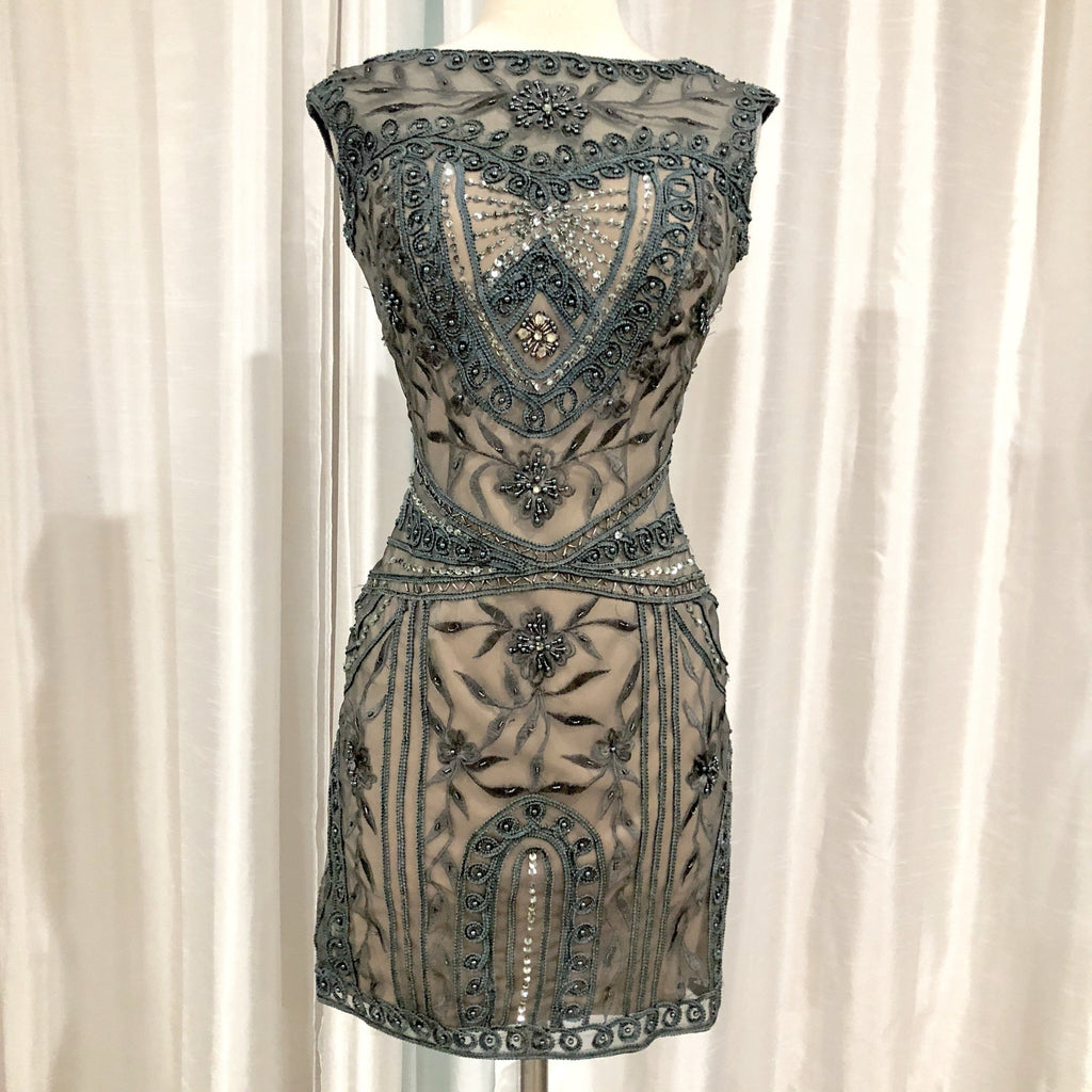 ALYCE PARIS BLACK LABEL 5765 Steel Gray & Pink Beaded Mesh Short Dress Style Exchange Boutique PGH ALYCE PARIS BLACK LABEL 5765 Steel Gray & Pink Beaded Mesh Short Dress Style Exchange Boutique PGH