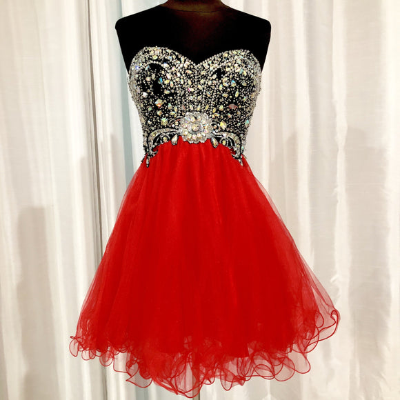 DAVE & JOHNNY Red & Black Strapless Embellished Short Dress Size 00