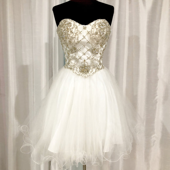 TERANI COUTURE White Strapless Sweetheart Short Dress Size 4