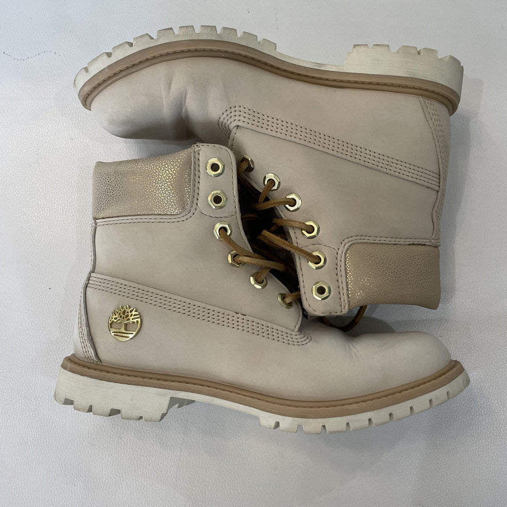 TIMBERLAND White/Light Tan Premium 6-Inch Waterproof Boots Size 7.5