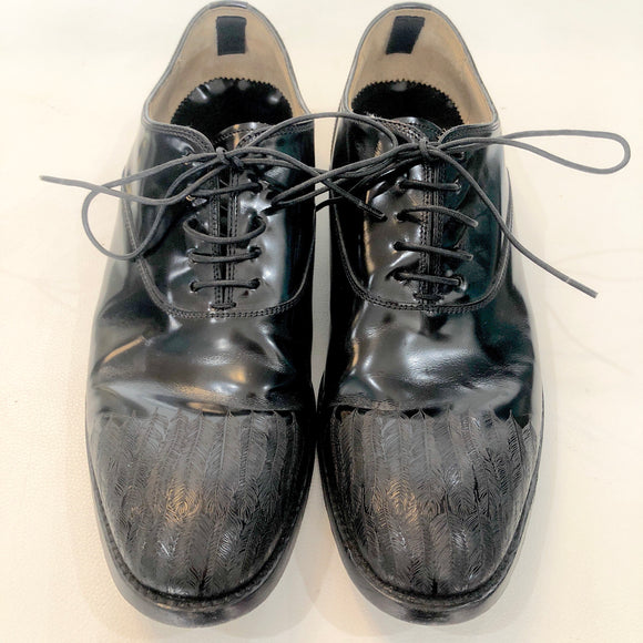 ALEXANDER MCQUEEN Black Engraved Feather Chelsea Lafitte Dress Shoe Size 44
