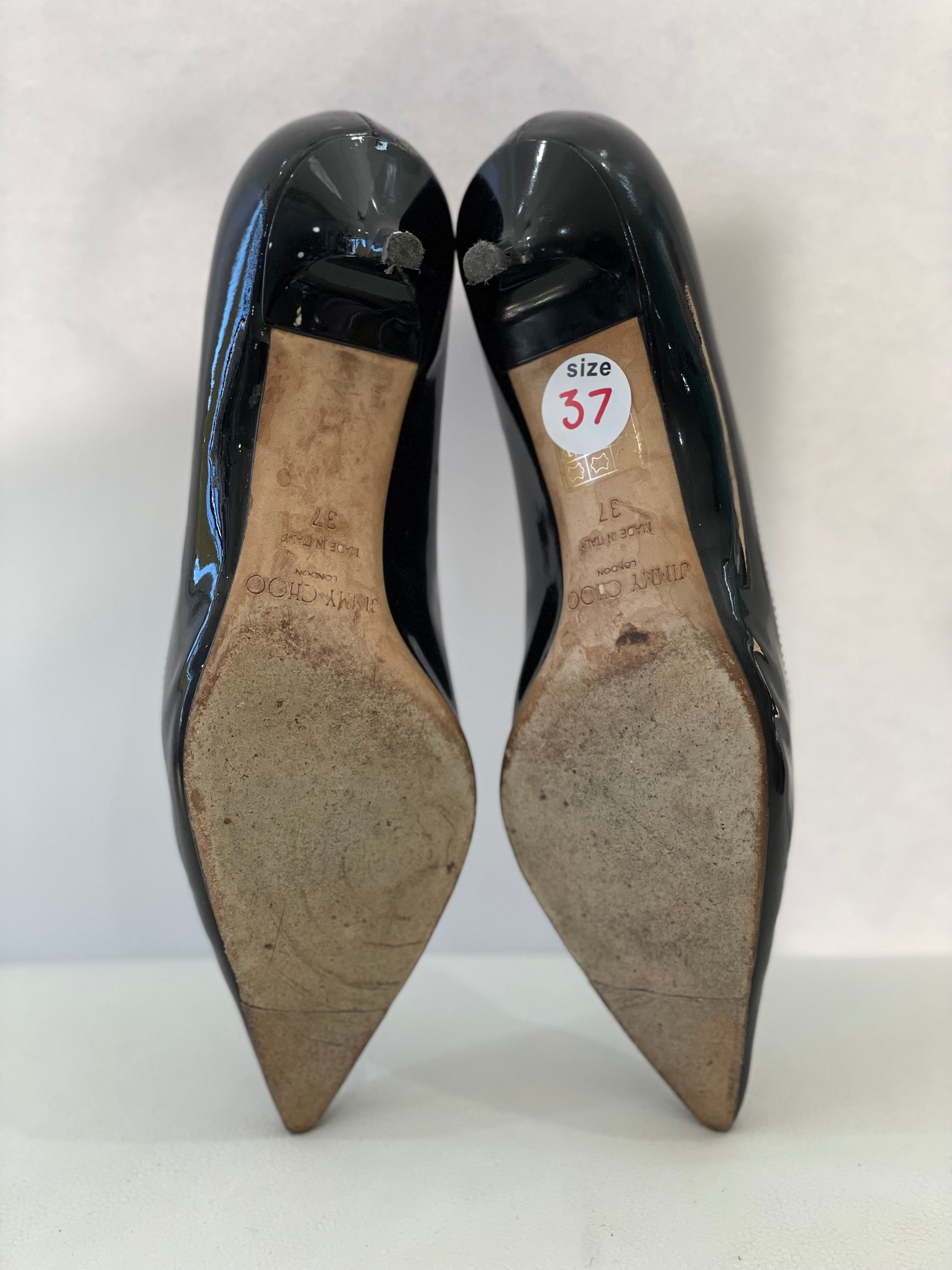 JIMMY CHOO Black Patent Leather Aza Kitten Heels Sz 37 – Style