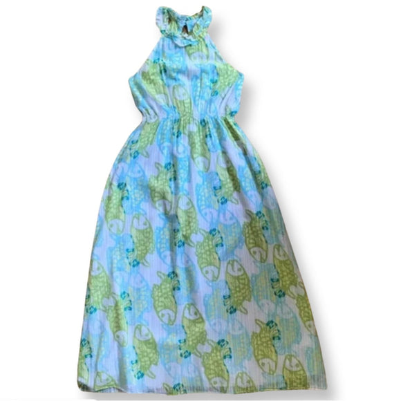 LILLY PULITZER Blue/Green/White Off the Hook Fish Maxi Children's Dress Size 14 Children/ 0 -2 Women's