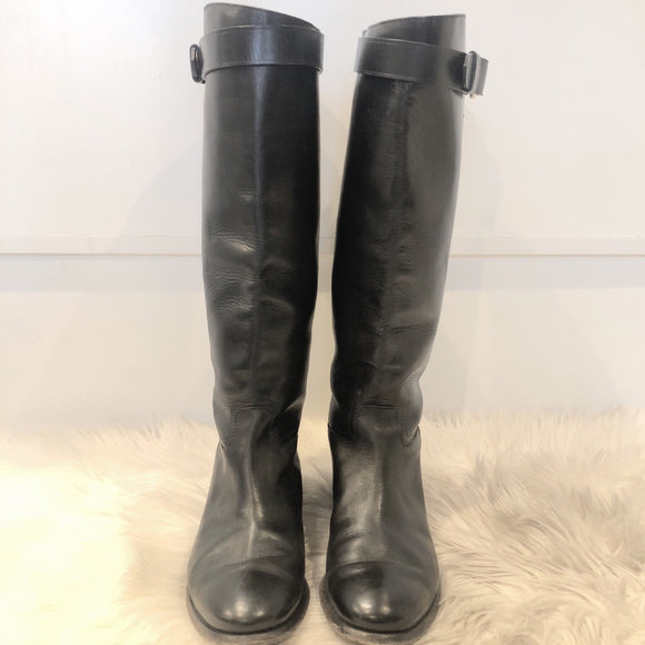 BURBERRY Black Leather Riding Boots Size 39.5