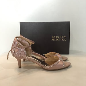 BADGLEY MISCHKA COLLECTION Light Pink Gillian Crystal Embellished d'Orsay Sandal Kitten Heels Size 9 w/ Box