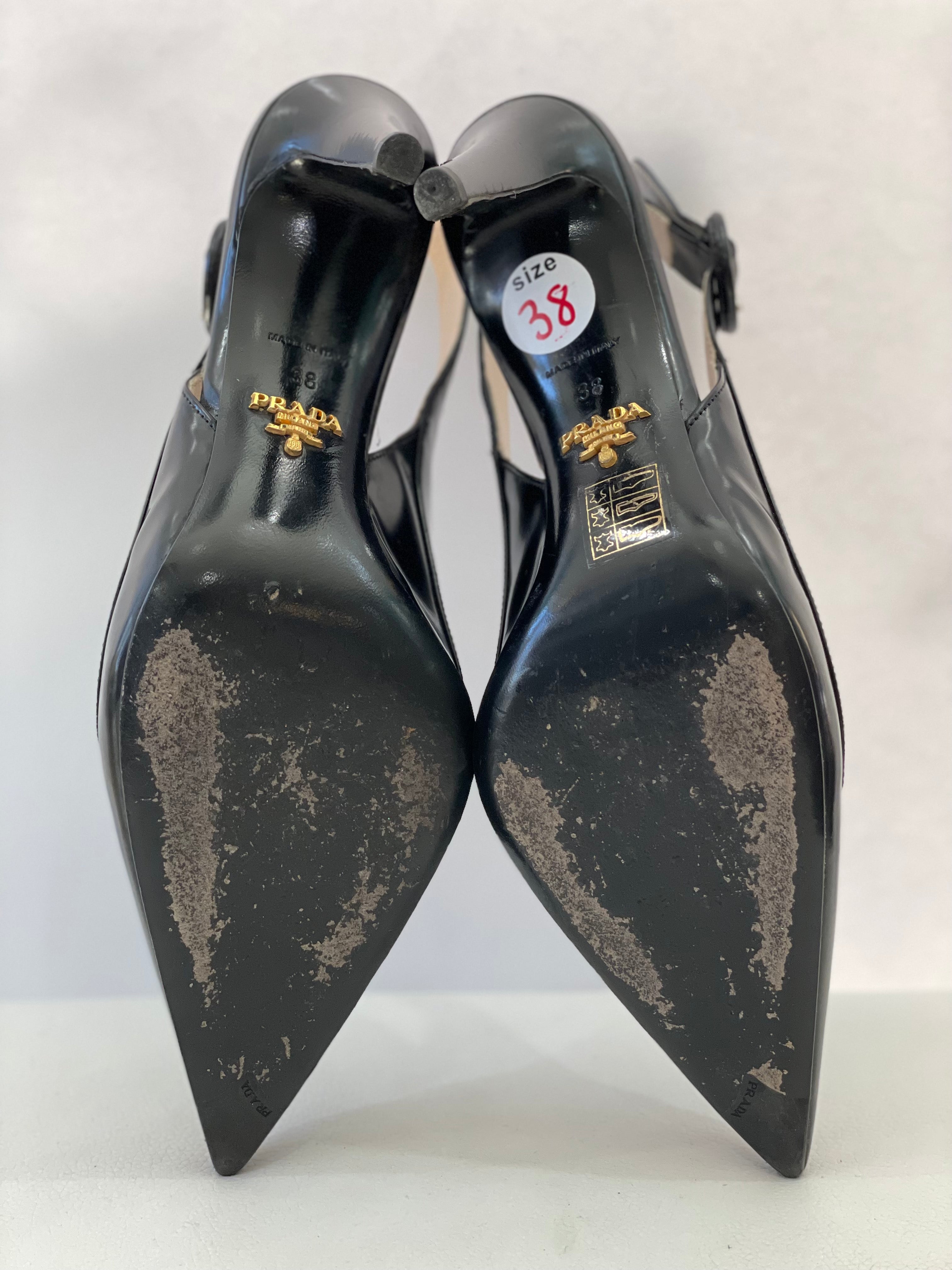 PRADA Black Brushed Leather Pointed-Toe Slingback Kitten