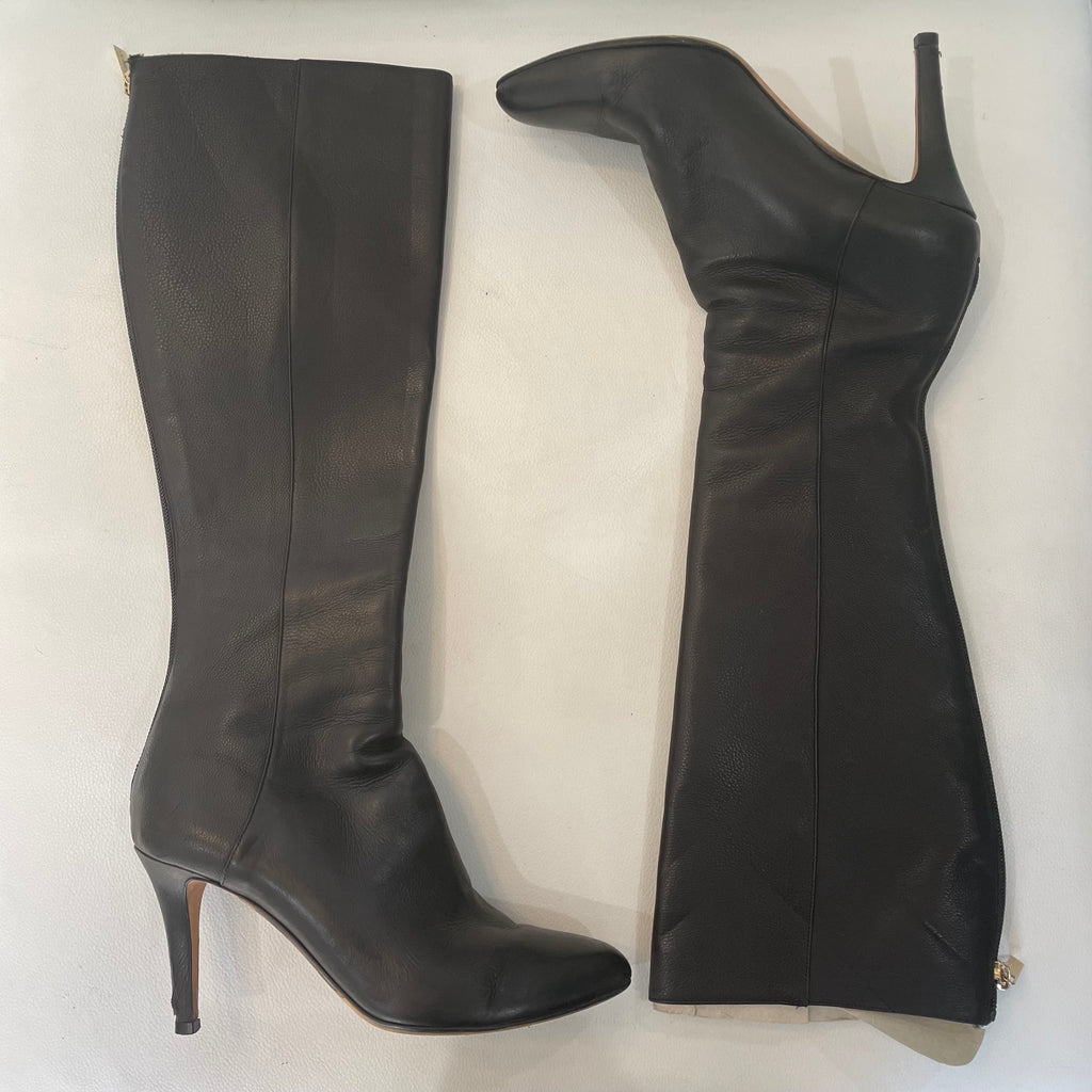 JIMMY CHOO Black Leather Knee High Boots Size 37