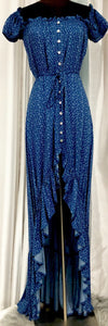BOUTIQUE Blue Floral Button Up High-Low Maxi Dress Size S
