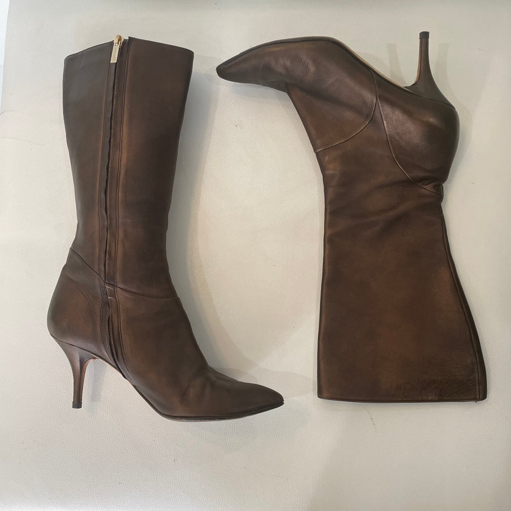 JIMMY CHOO Dark Brown Leather Boots Size 36.5