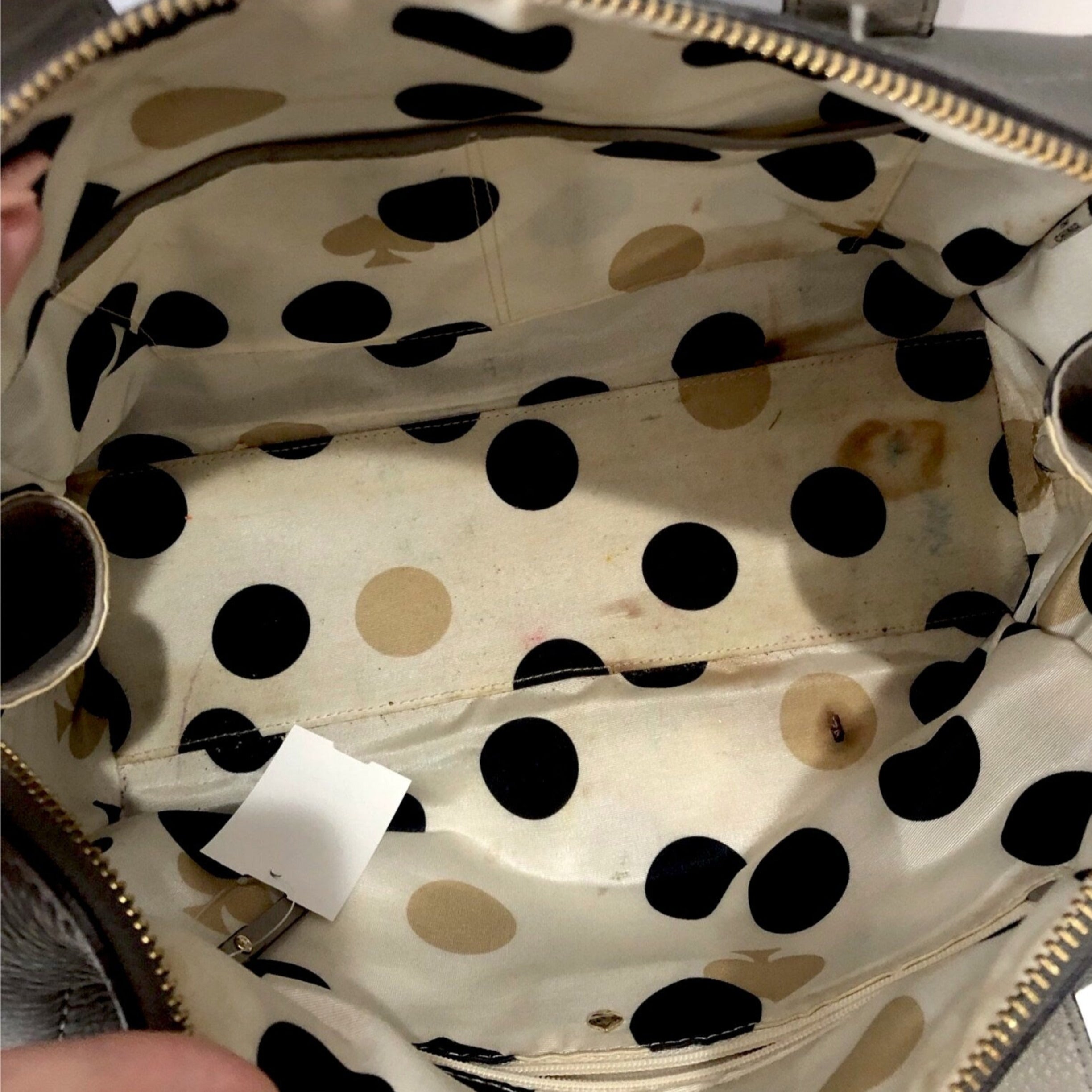 Vintage  Kate Spade Caramel Leather strap, black background with white polkadots Kate Spade Polka Dot Dome Bag | Mercari main image 4