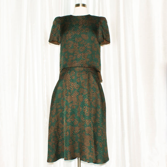 Wes Gordon Two-Piece Green & Brown Patterned Set Size 6
