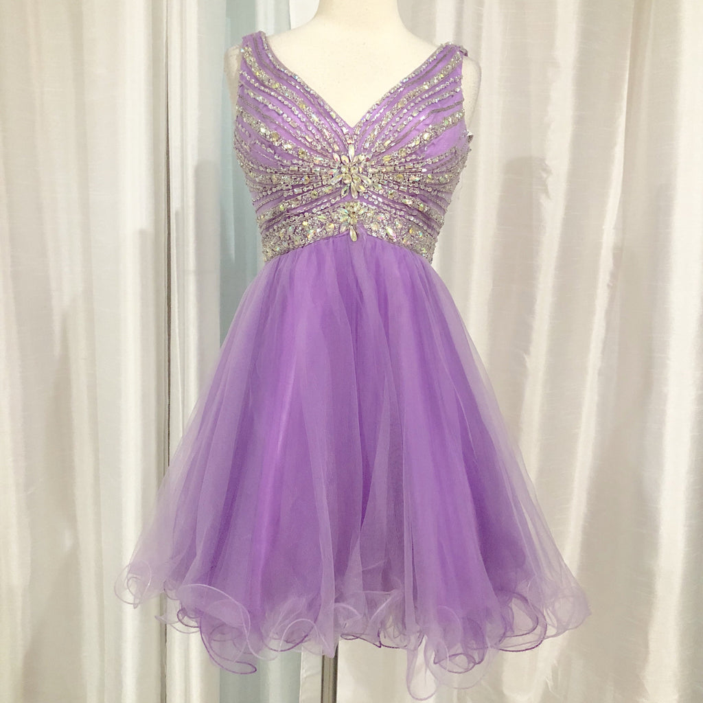CLARISSE Lavender V-Neck Embellished Top Short Dress Size 6