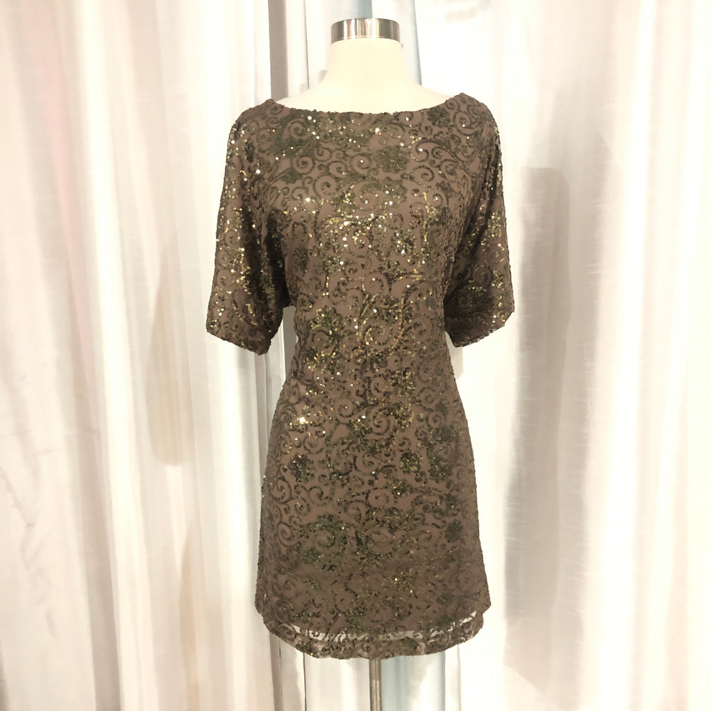 SCARLETT NITE Short Taupe Sequin Gown Size 10