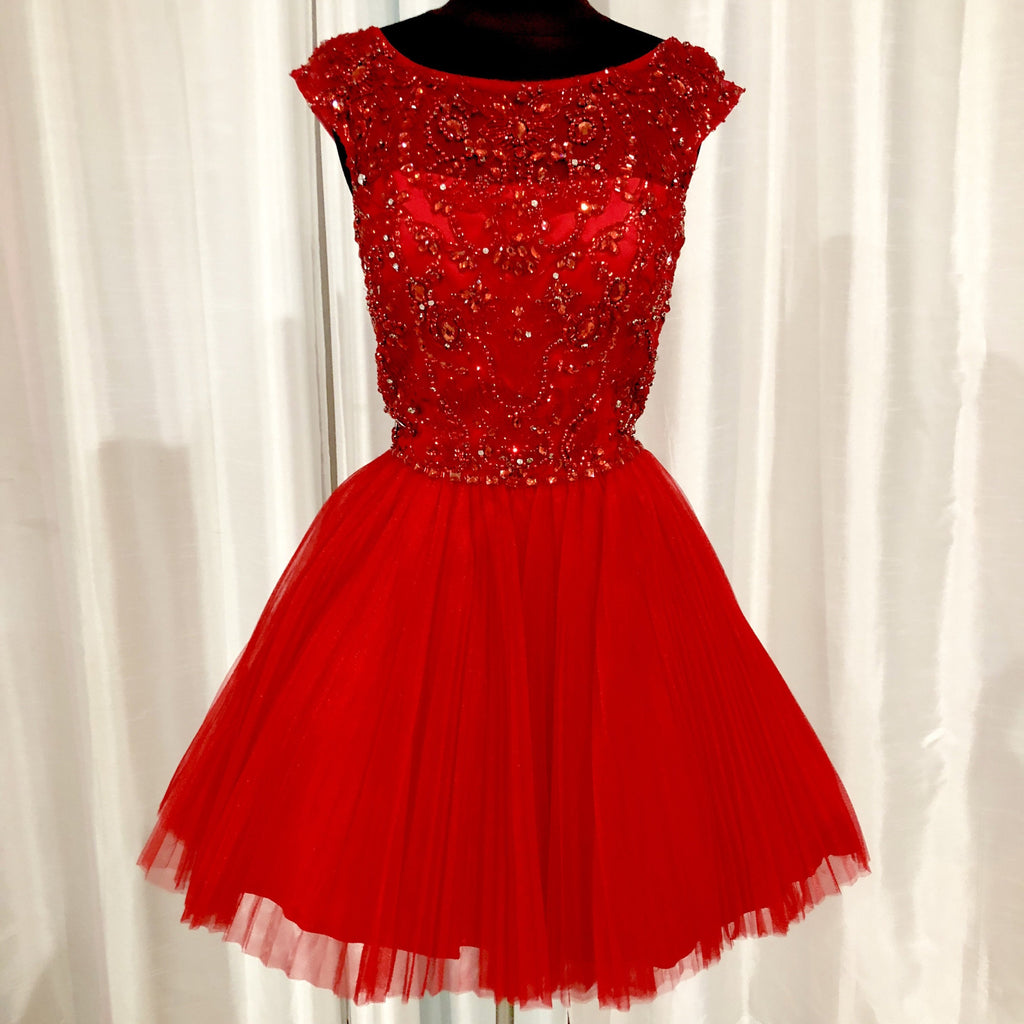 SHERRI HILL 2814 Red Cap Sleeve Embellished Short Dress Size 10