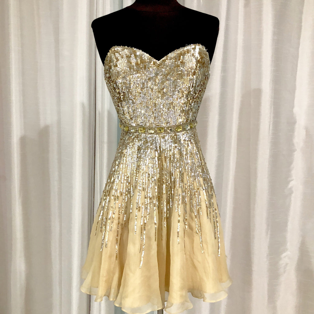SHERRI HILL Short Gold Sequin Gown Style Exchange Boutique PGH SHERRI HILL Short Gold Sequin Gown Style Exchange Boutique PGH