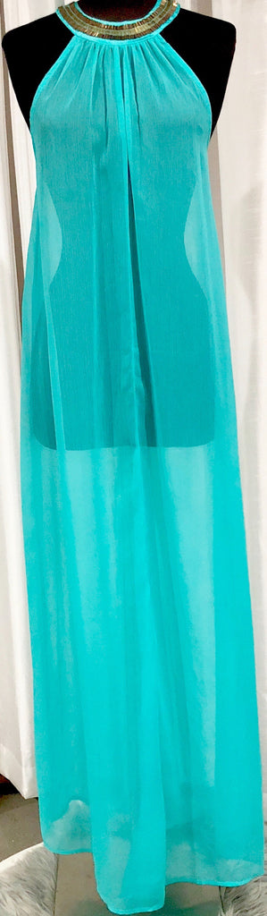 BOUTIQUE Turquoise Sheer Long Cover Up Size 6