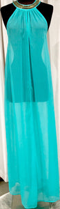 BOUTIQUE Turquoise Sheer Long Cover Up Size 6