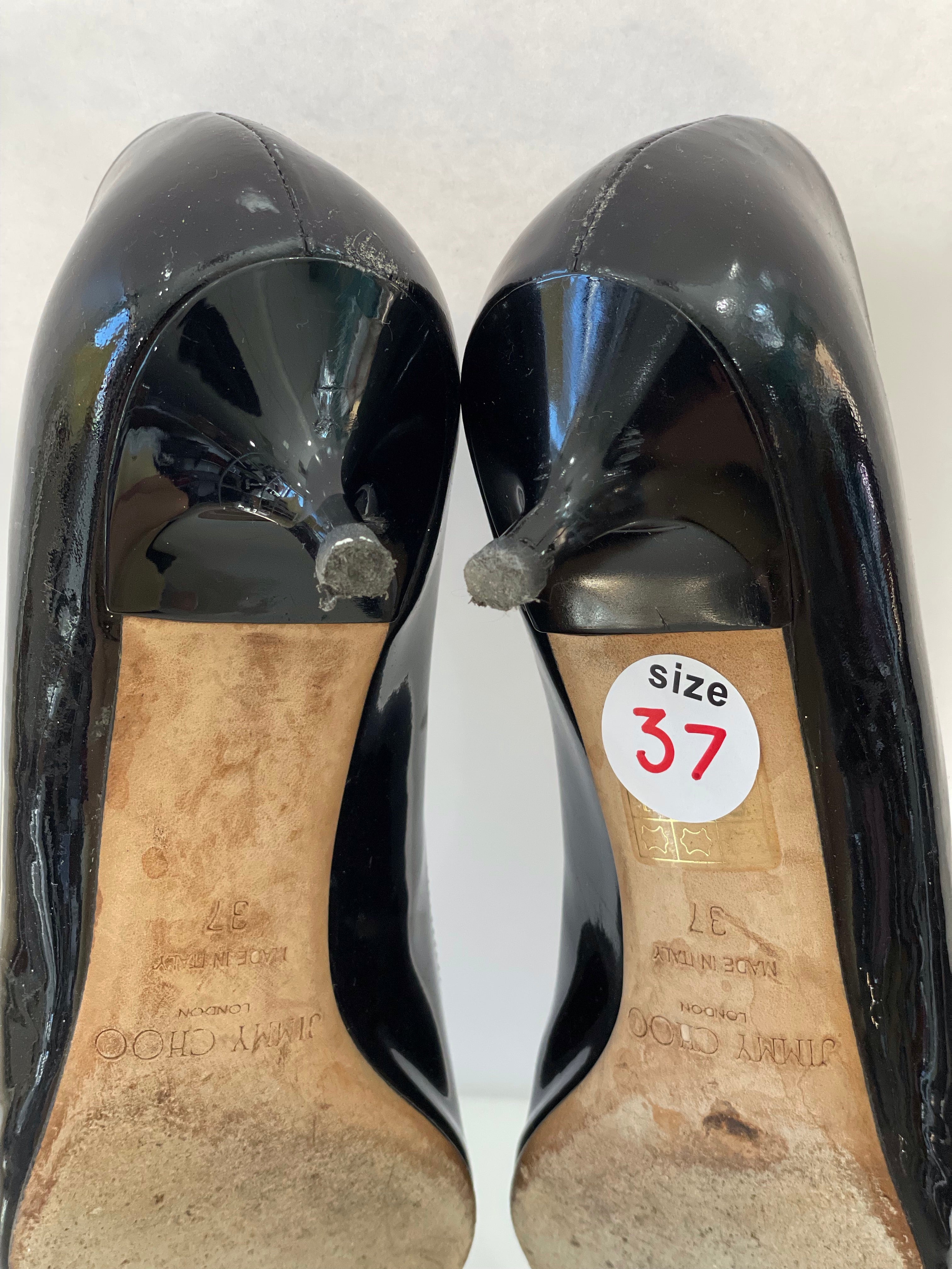 靴 jimmy choo AZA 37 JIMMY CHOO Black Patent Leather Aza Kitten Heels Sz 37 – Style