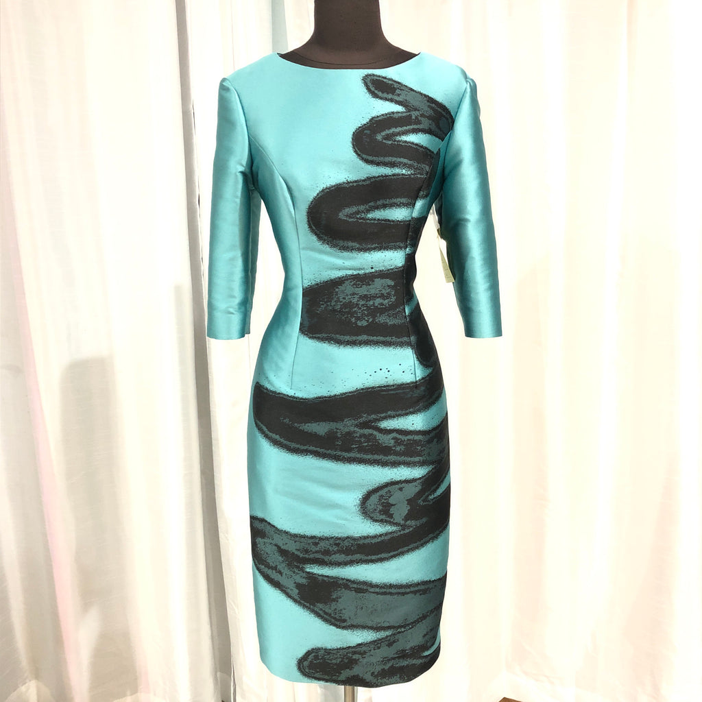 CAROLINA HERRERA Teal Tea-Length Sample Dress Size 8 NWT