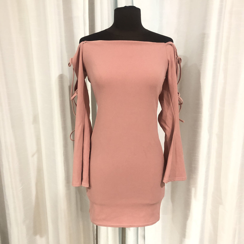 MISSGUIDED Pink Long Tied Sleeve Short Dress Size 2 NWT