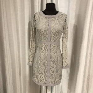 BOUTIQUE Light Gray Lace Sheer Long Sleeve Short Dress Size XS