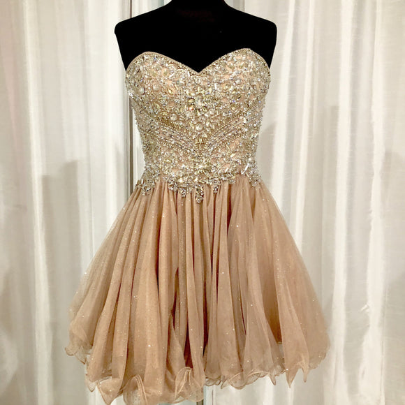 GLAMOUR BY TERANI COUTURE Champagne Gold Sweetheart Short Dress Size 6