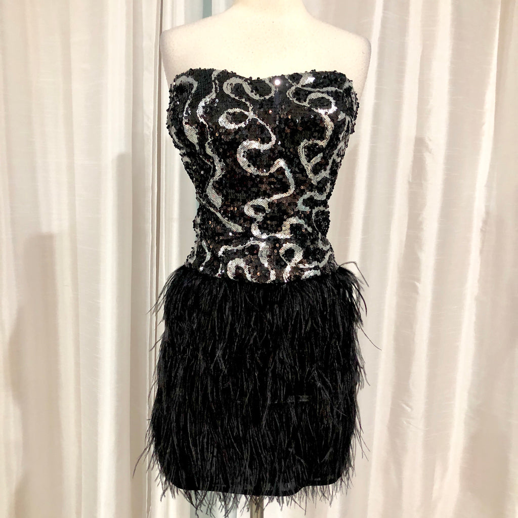 MILANO Short Strapless Black & Silver Gown Size 14
