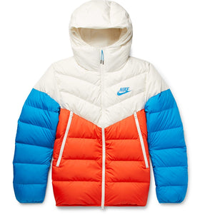 NIKE Windrunner Color Block Quilted She’ll Down Hooded Jacket Multi Color Size Medium
