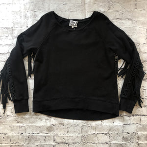 PAM & GELA Black Crochet Fringe Detail Sweatshirt Size M
