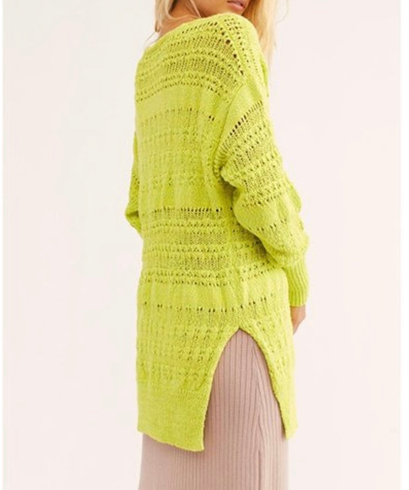 FREE PEOPLE Hot Tropics Knit Pullover Sweater Lime Light Size XS
