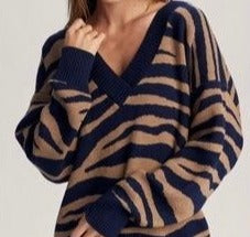VARLEY Oversized Tiger Stripe V-Neck Sweater Size Small NWT