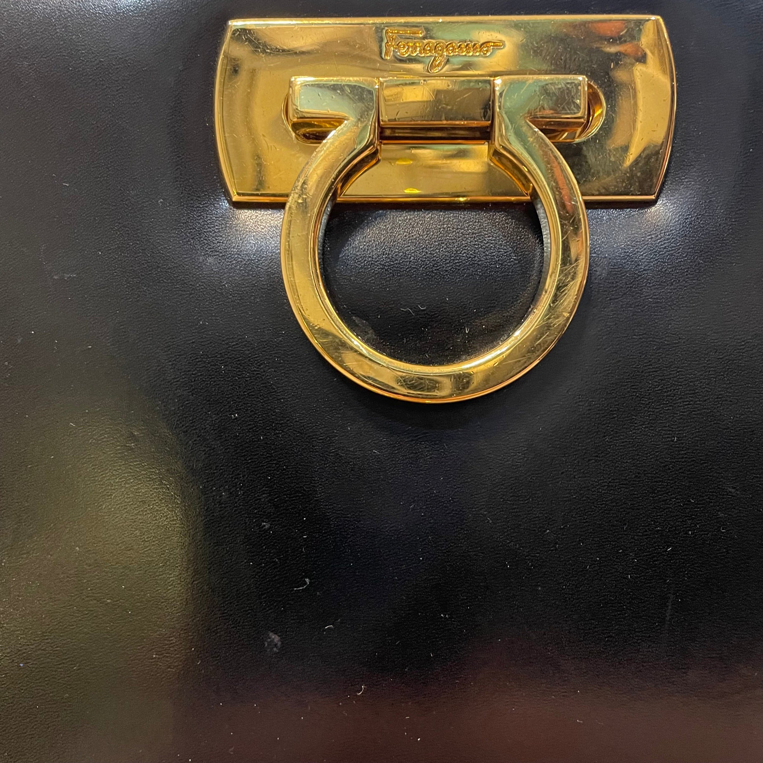 SALVATORE FERRAGAMO Black Leather Vintage Gancini Chain