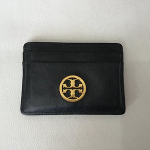 TORY BURCH Black Leather Robinson Logo Card Holder