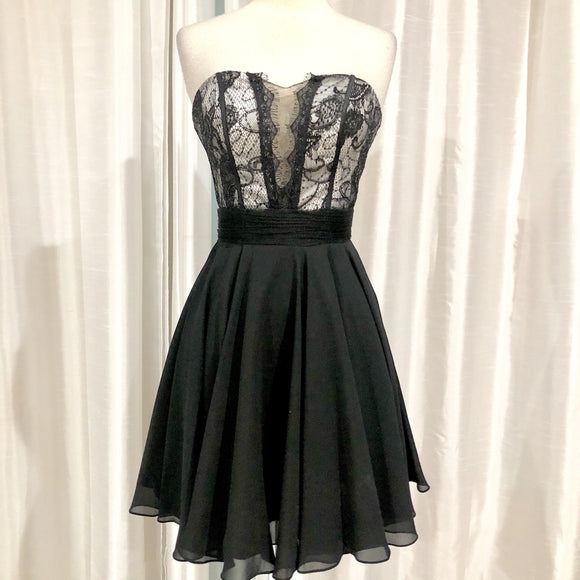 FAVIANA Black & White Strapless Lace Corset Short Dress Size 2