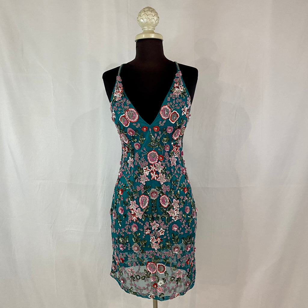 PRIMAVERA Jade Multi-Color Short Beaded Dress Size 6