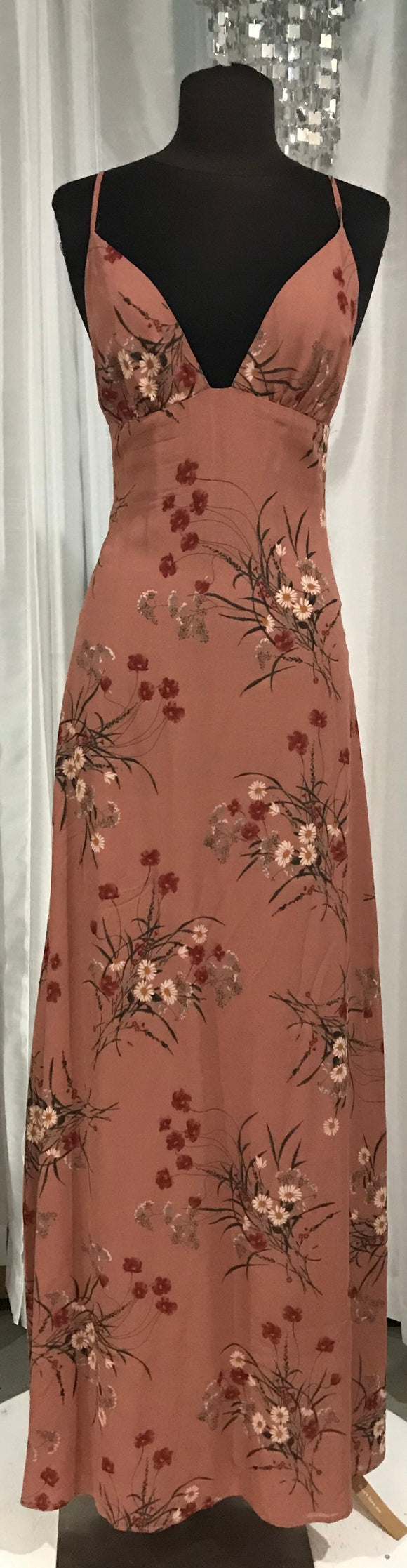 BOUTIQUE Rust Maxi Dress With Floral Design Size 4