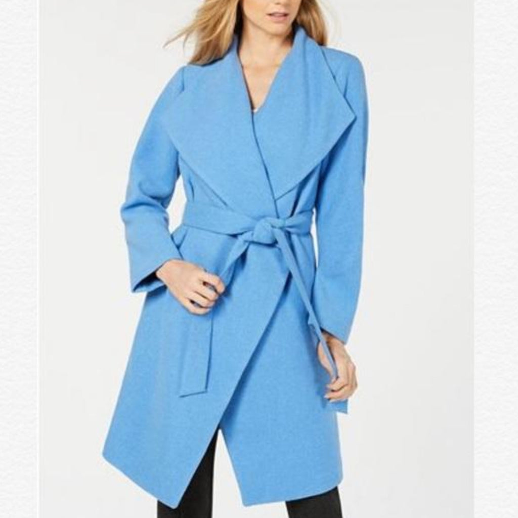 ALFANI Baby Blue Belted Drape Front Coat Size L/XL