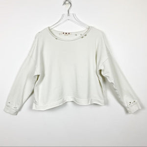 AMO Ivory Distressed Boxy Sweatshirt Size S NWOT